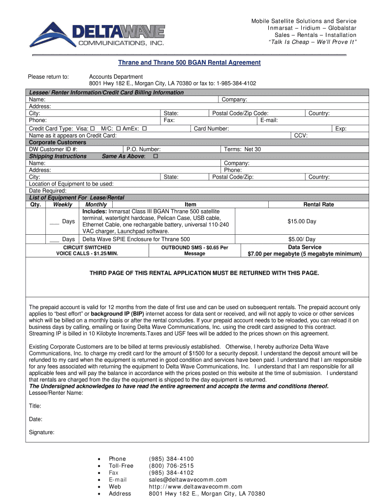 Download Rental Application - Delta Wave Communications Inc. Preview on Page 1