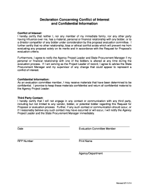 Declaration Concerning Conflict of Interest and Confidential Information