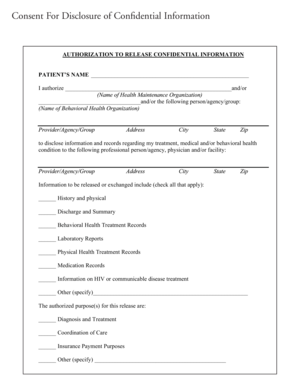 Consent for Disclosure of Confidential Information