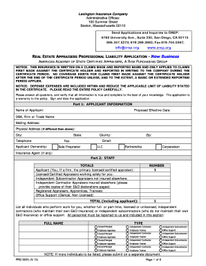 Real Estate Appraisers Professional Liability Application