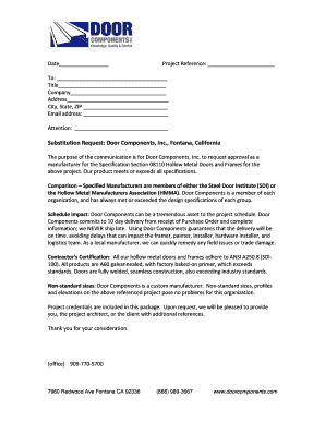 Substitution Request for Hollow Metal Doors