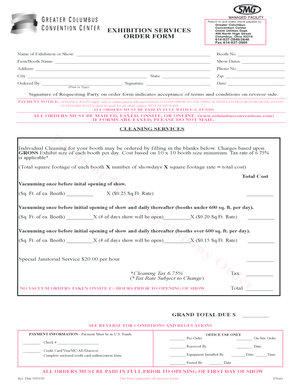 Unconditional final - Greater Columbus Convention Center Booth Cleaning Order Form