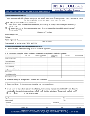 Graduate Confidential Personal Reference