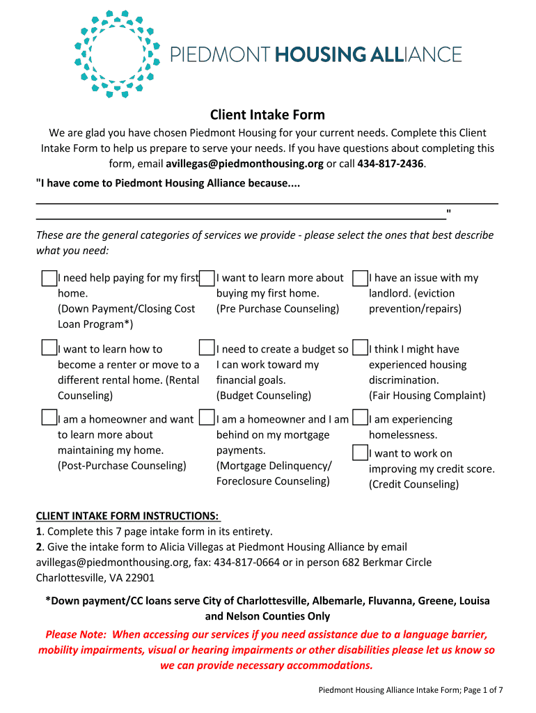 piedmont housing alliance application Preview on Page 1.