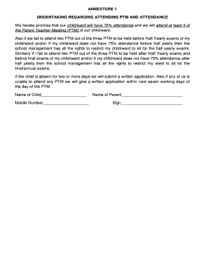 UNDERTAKING REGARDING ATTENDING PTM AND ATTENDANCE