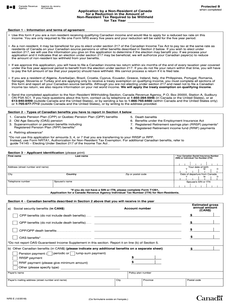 canada application non resident reduction Preview on Page 1