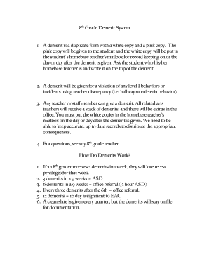 Fillable Online 8th Grade Demerit System 1. A demerit is a duplicate ...