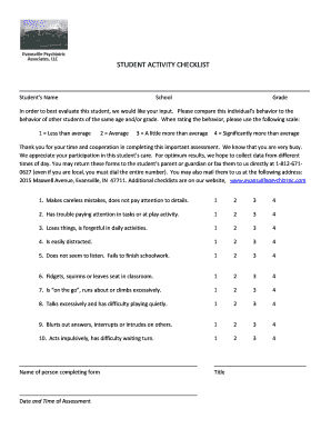 STUDENT ACTIVITY CHECKLIST