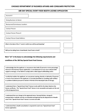 Chicago 180 Day Special Event Food Booth License Application