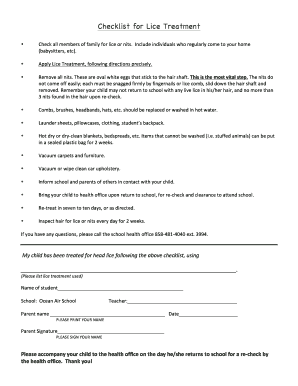 Fillable Online Checklist for Lice Treatment Fax Email Print - pdfFiller