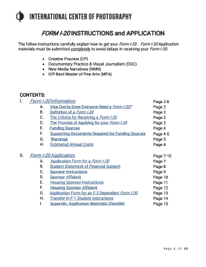 FORM I-20 INSTRUCTIONS and APPLICATION