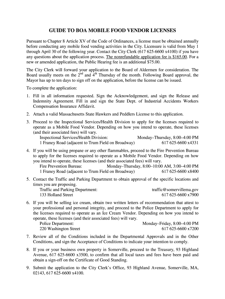 Fillable Online GUIDE TO BOA MOBILE FOOD VENDOR LICENSES Fax Email