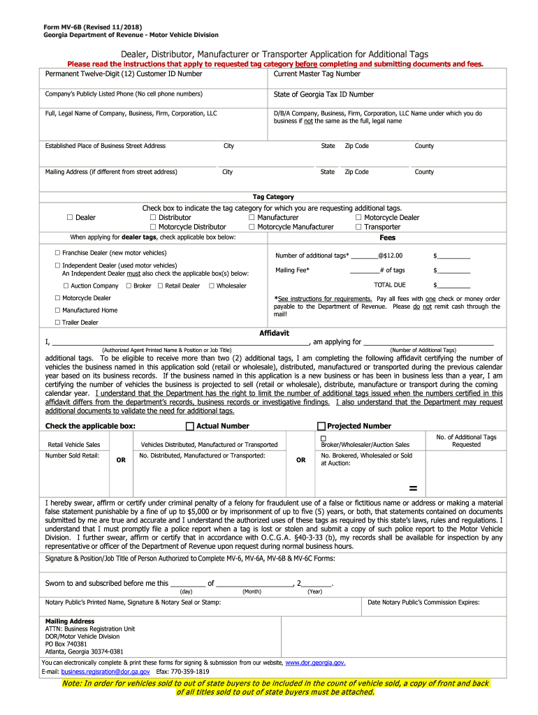 MV-6B Dealer, Distributor, Manufacturer and Transporter Application Preview on Page 1