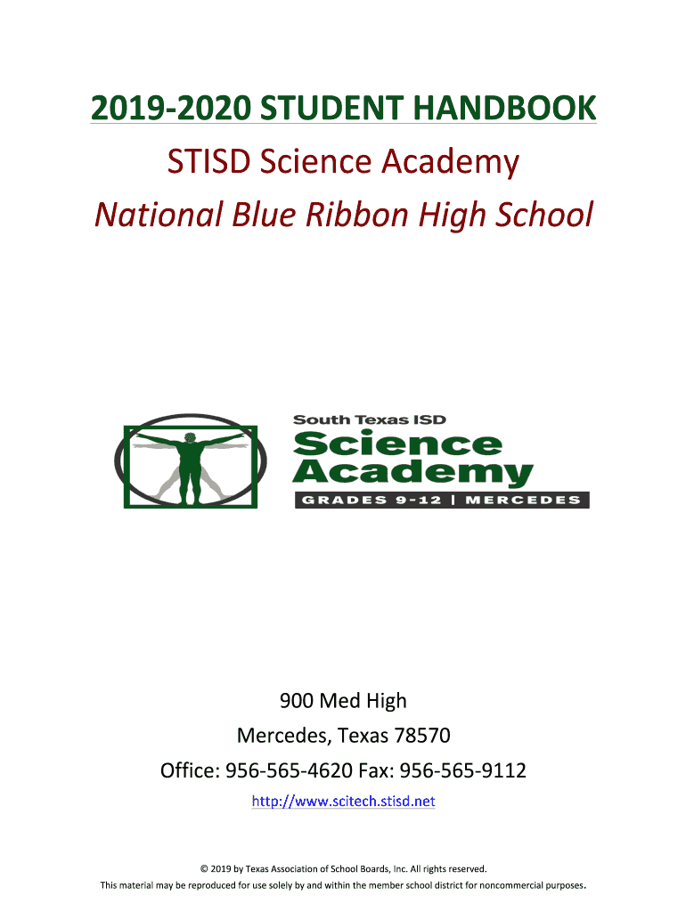 Fillable Online scitech stisd Student Handbook The Science Academy of