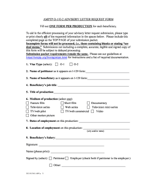 AMPTP O-1/O-2 ADVISORY LETTER REQUEST FORM Fill out ONE ...