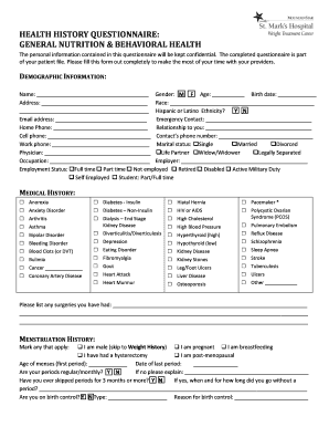 Health History Questionnaire. Health History Questionnaire