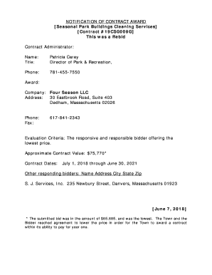 Seasonal Park Buildings Cleaning Services 19CSG009G - Bid Award Notice