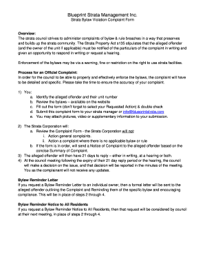 Strata Bylaw Violation Complaint Form
