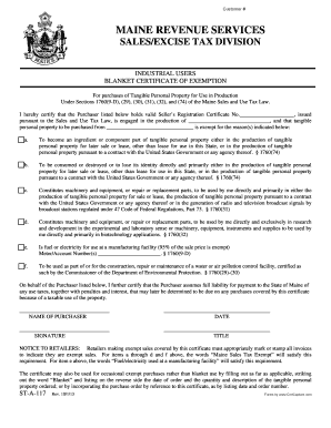 Maine Blanket Certificate of Exemption