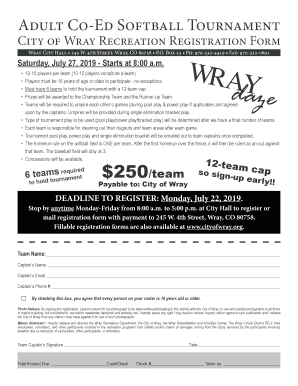 Adult Co-Ed Softball Tournament Registration Form