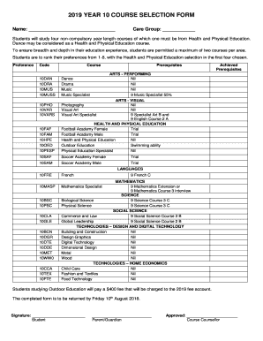 Fillable Online 2019 YEAR 10 COURSE SELECTION FORM - imcc.wa.edu.au Fax ...