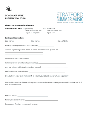 SCHOOL OF RAWK REGISTRATION FORM - Stratford Summer Music