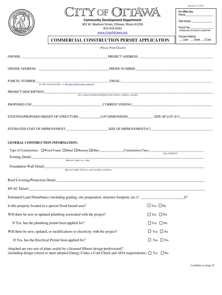 Fillable Online Commercial Construction Permit Application City of