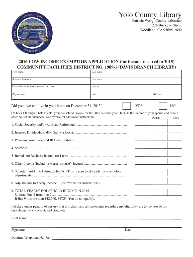 Fillable Online low application form 2016.indd Yolo County Fax