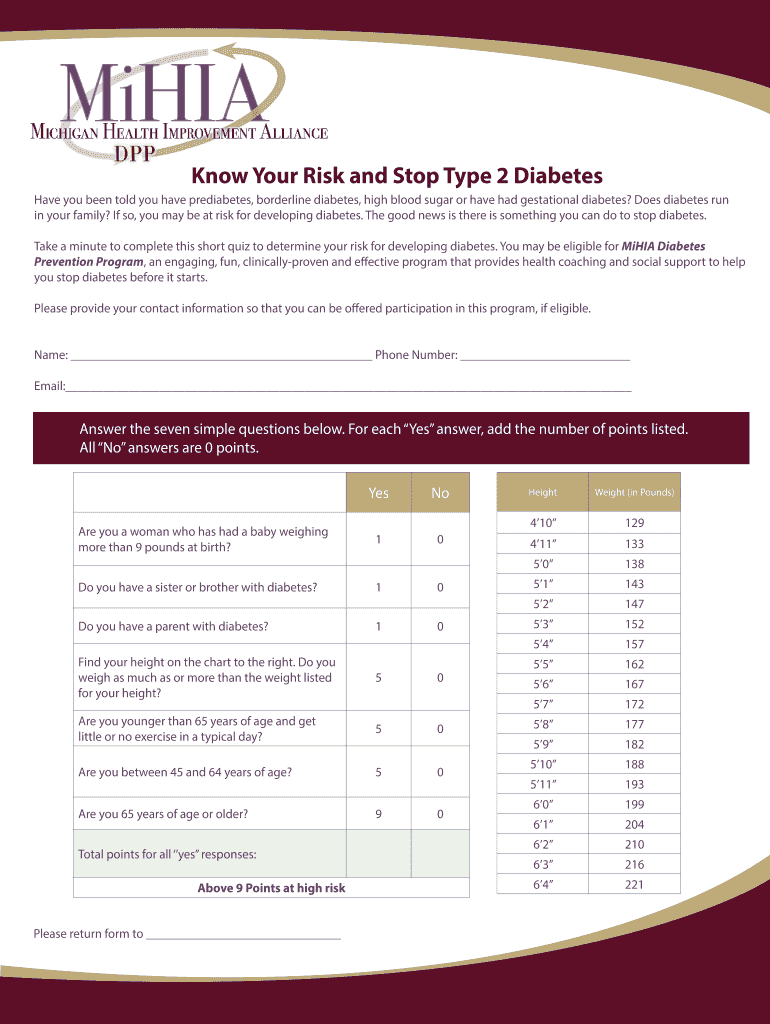 Fillable Online 270 Know Your Risk and Stop Type 2 DiabetesQuiz 021015 Fax Email Print pdfFiller