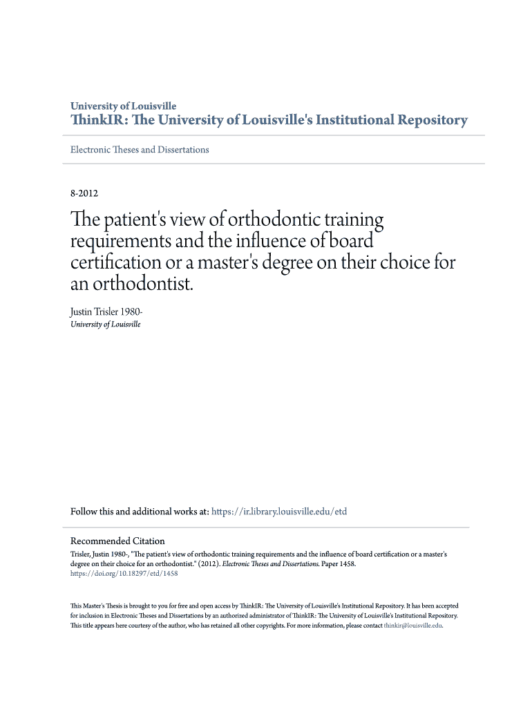 Fillable Online The patient's view of orthodontic training requirements