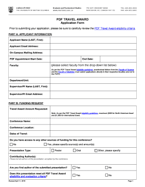 PDF Travel Awards Application Form - Postdoctoral Fellows