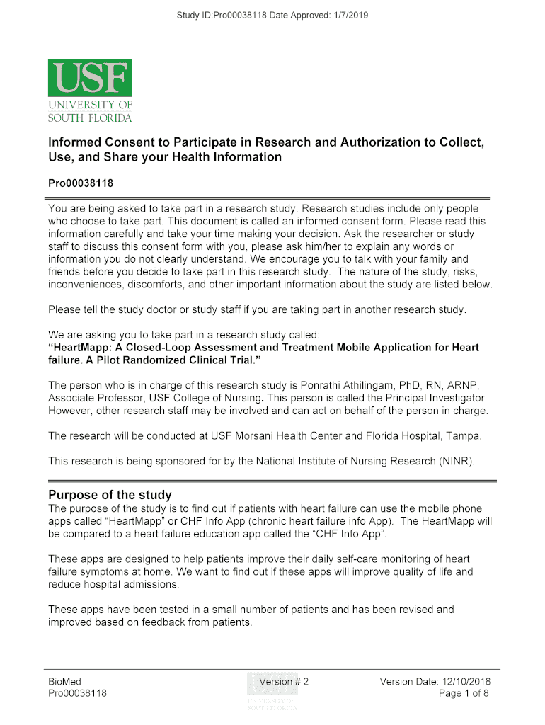 Fillable Online . USF IRB form, informed consent, template, adult