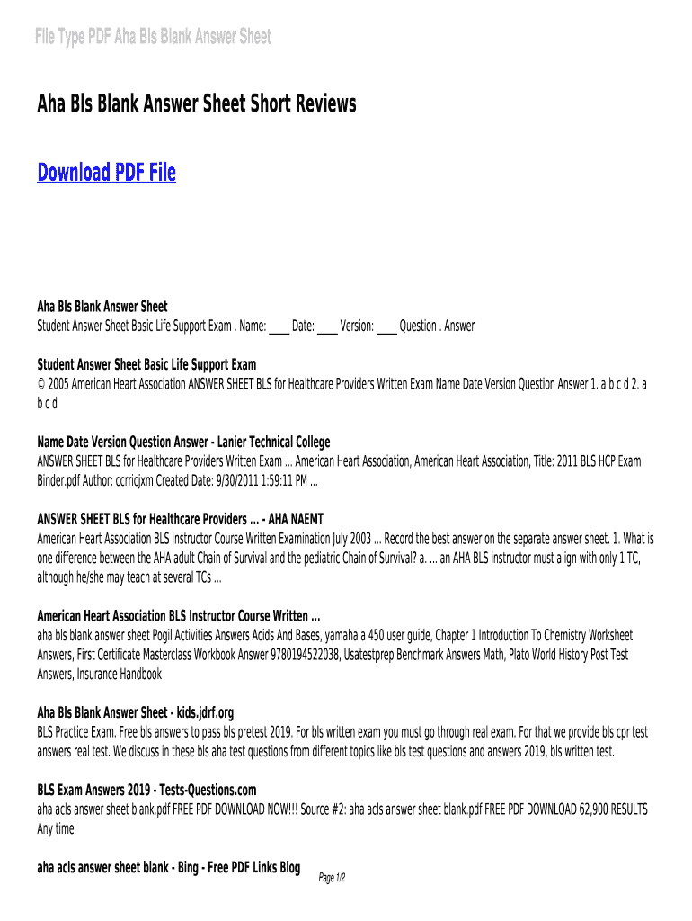 Bls Answer Sheet Fill Online Printable Fillable Blank PdfFiller