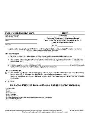 Order on Statement of Noncompliance with Order for Involuntary Administration of Psychotropic Medication