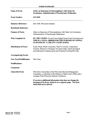 Order on Statement of Noncompliance with Order for Involuntary Administration of Psychotropic Medication