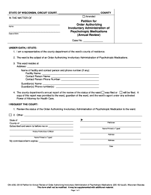 Wisconsin Psychotropic Medication Review Petition