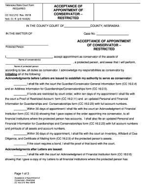 Nebraska Conservator Acceptance Form