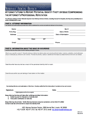 Nebraska Attorney Identity Theft Report Form