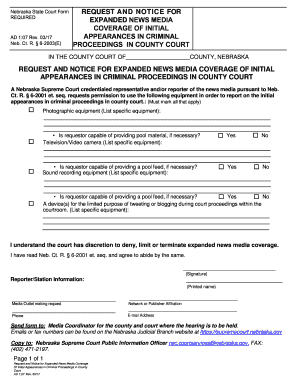 Nebraska Court Media Coverage Request Form