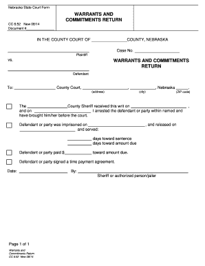 Nebraska Warrants and Commitments Return