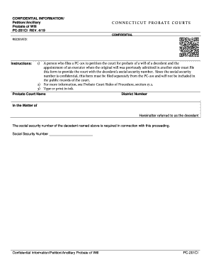 Connecticut Probate of Will Confidential Information Form