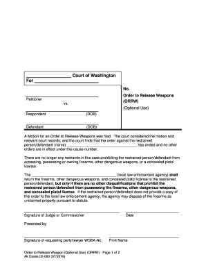 A Motion for an Order to Release Weapons was filed