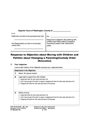 Response to Objection about Moving with Children and Petition about Changing a Parenting/Custody Order (Relocation)