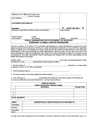 PUBLIC ADMINISTRATORS STATEMENT OF ACCOUNT