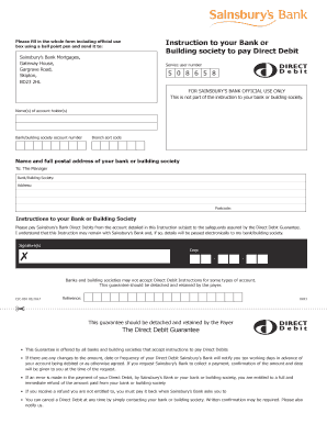 Sainsbury’s Bank Direct Debit Instruction Form