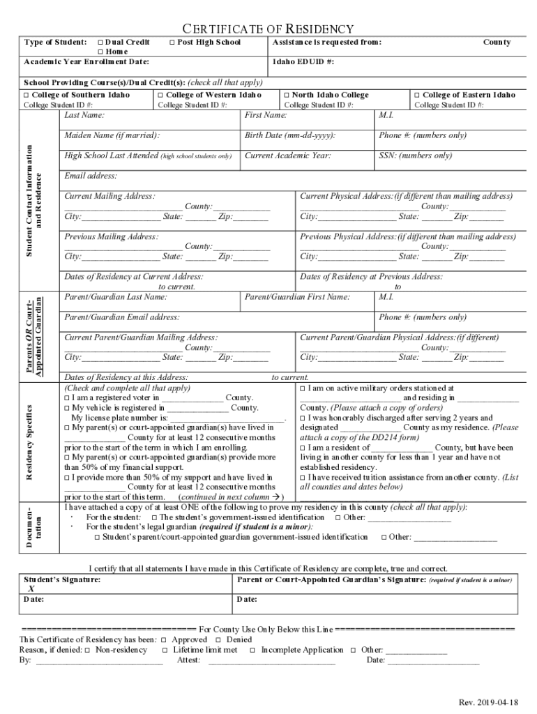 idaho residency application Preview on Page 1