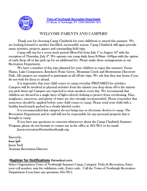 Camp Chadwick Permission Slip