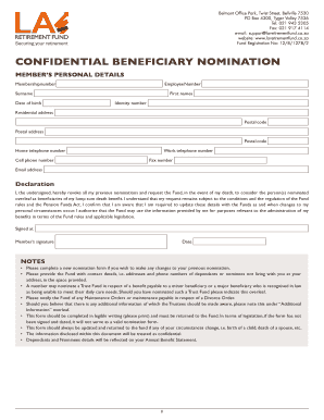 Confidential Beneficiary Nomination Form