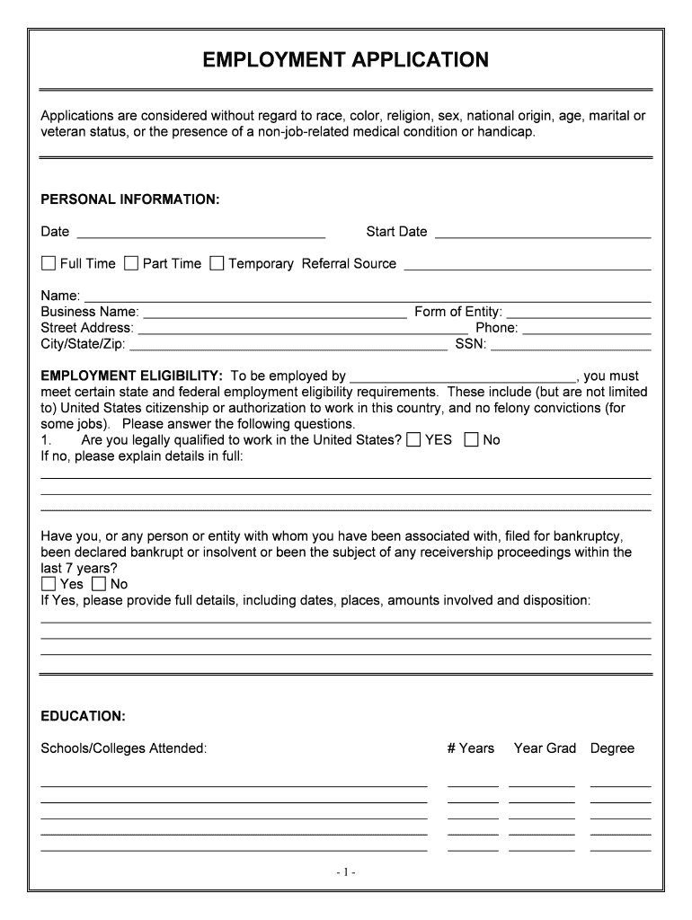 employment application Preview on Page 1