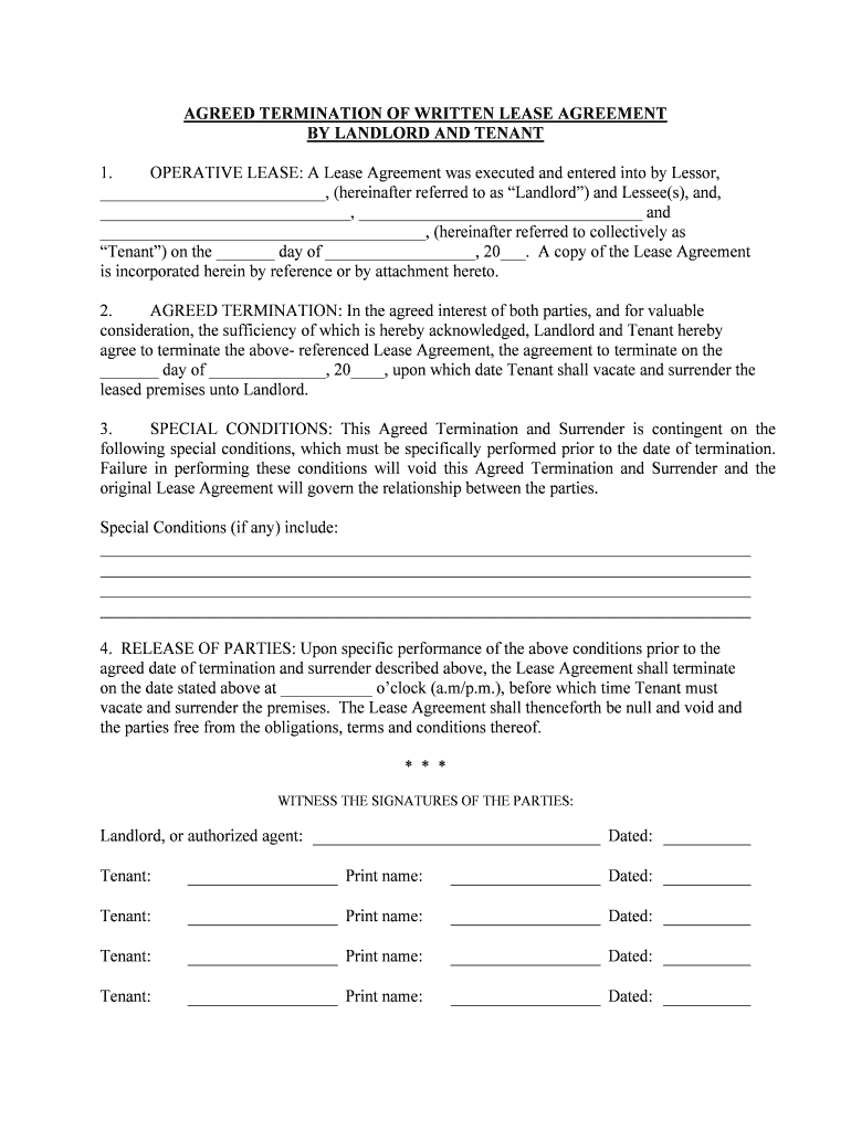 early termination of lease agreement by tenant Preview on Page 1